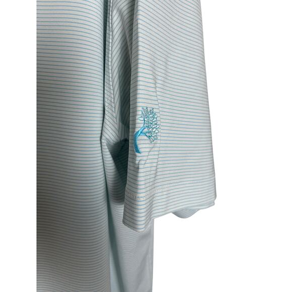 Peter Millar | Summer Comfort Baby Blue & White Stripe Polo Shirt Size XXL - Picture 5 of 9